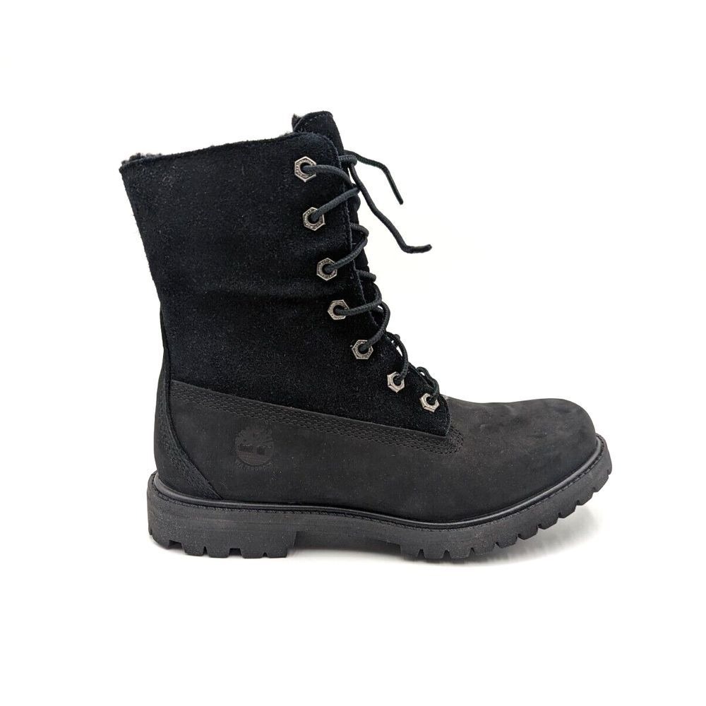 Timberland Authentic Women Waterproof Fleece Fold Down Boot Black Leather US 6.5